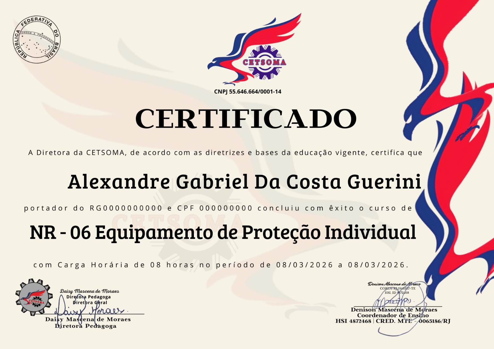 Certificado NR-06 EPI Alexandre